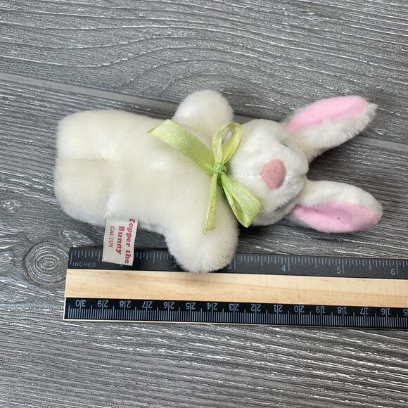 Vintage Caltoy Topper the White Bunny Rabbit Plush Green Bow Mini Stuffed Animal - Picture 12 of 12